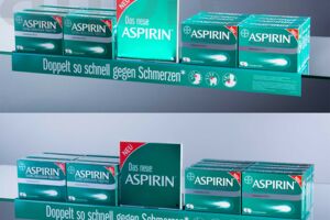 Sichtwahlschiene/Bayer/Aspirin/andres/Regalschiene/Regalleiste